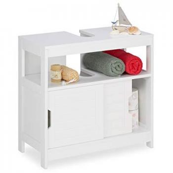 Mobile Sottolavabo Bianco, 60,5x60x30cm, 2 Scomparti, Anta e Copricolonna