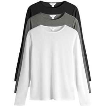 Kit de 3 tops longue manche en tissu transparent noir/gris/blanc