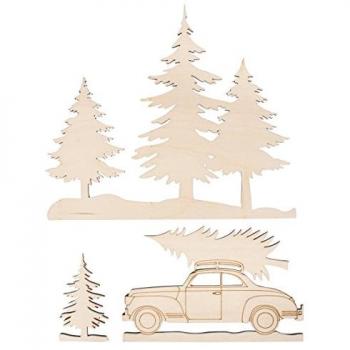 Bois Sculpté 3D : Arbres et Voiture – FSC Certifié