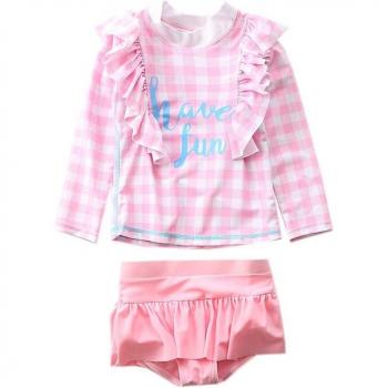 Conjunto de traje de baño rosa de manga larga para bebés y niñas grandes, LICRA, 0 a 6 años