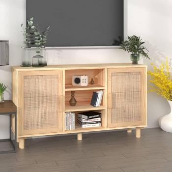 VidaXL 105x30x60 cm Brown Sideboard Solid Wood Pine and Natural Rattan