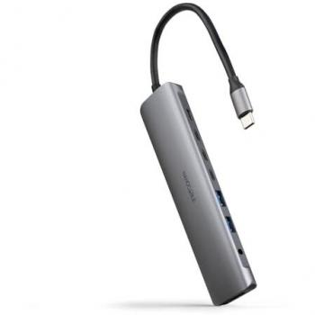 Nanocable Docking 8 en 1: USB‑A, USB‑C, HDMI 4K, Jack 3.5 mm, PD (10.16.4608) – Gris