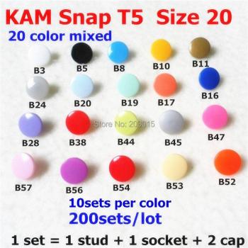 Attaches KAM T5 en plastique, taille 20, 200 sets