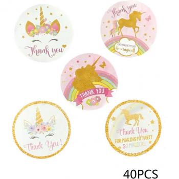Adornos de cumpleaños con temática unicornio, etiquetas para caramelo