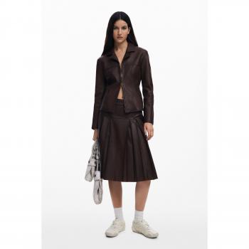 Blusa midi con tessuto di cuoio