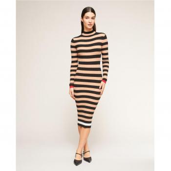 Vestido de canalé midi con estampado a rayas