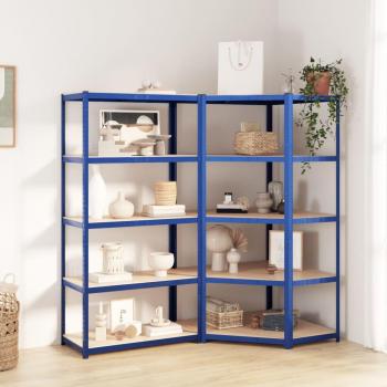 Étagères en acier et bois d'ingénierie 5 niveaux 2pcs Bleu