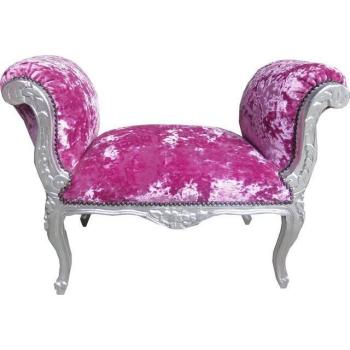 Pinker Velours Schemel mit Silberakzenten
