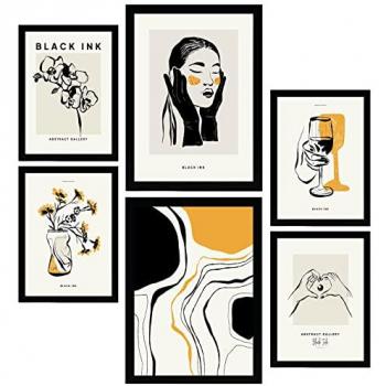 Conjunto de 6 Láminas en Tinta Negra para Decoración de Interiores