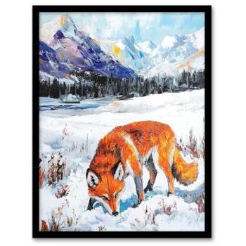 Artery8 Frosted Red Fox in Mountain Snow – Orange Wall Art, 12 x 16