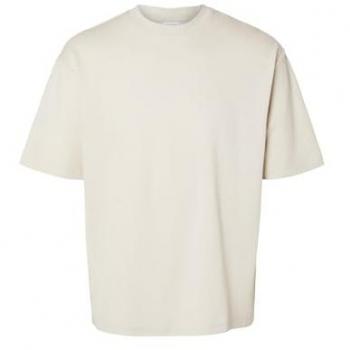 Selected Homme Relaxed Fit T-Shirt Modell 'OSCAR' Rundhalsausschnitt Offwhite Größe XL