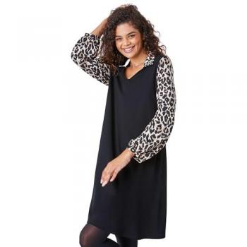 Roman Contrast Leopard Print Dress