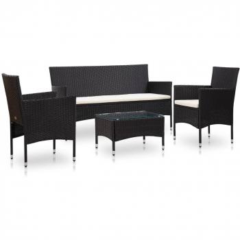 Conjunto de Móveis de Jardim 4 Peças com Almofadas vidaXL Preto