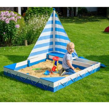 Sandkastenschiff Maritim mit Segel und Spielzeugkisten