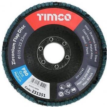 Timco Flap Disc Set Zirconium Type 29 P80 Grit 115 x 22.23 Box of 10