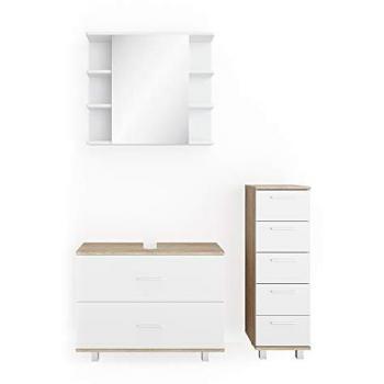 Vicco Badmöbel Set Ilias, Weiß/Sonoma, 3 Teile mit Unterschrank 80 cm