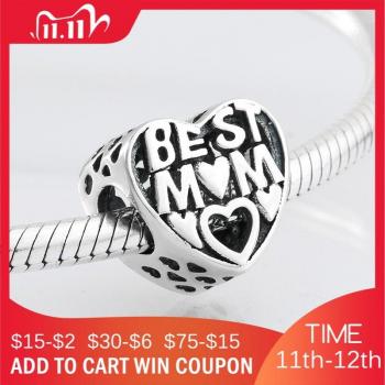 Sterling Silver Best Mom Heart Shape Fit for Original JIUHAO Charm Bracelet