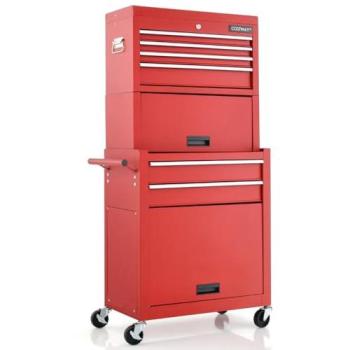Caisse d’atelier mobile 6 tiroirs, armoire et coffre outils amovible – rouge