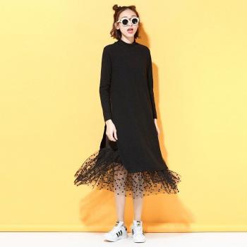 Midi à Pois Noir avec Col O