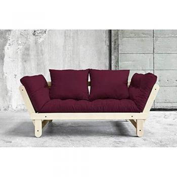 Banquette futon Beat pin naturel tissu bordeaux 75*200 cm