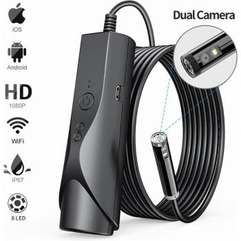 Cámara Endoscópica WiFi 8mm 1080P HD con Doble Lente y 8 LEDs, IP67, para Inspección en Teléfonos iOS y Android