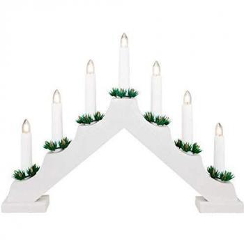 LED Weihnachtskerzenbrücke, 39,5 x 5 x 31 cm, Holz weiß