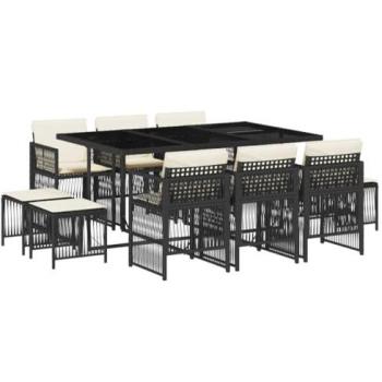 Conjunto de Jantar 11 Peças para Área Externa com Almofadas Vime Preto