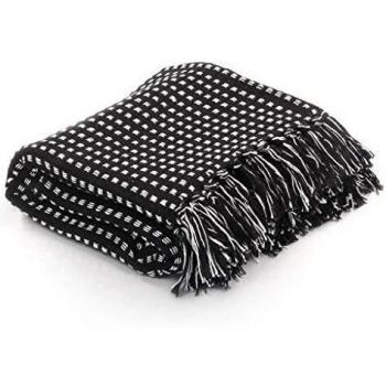 VidaXL 220x250 cm Black Throw Cotton Squares