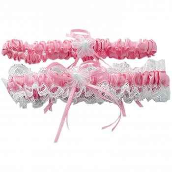 Jarretelles Roses en Dentelle Élastique avec Nœud