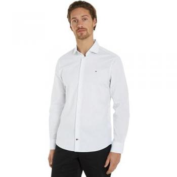 Tommy Hilfiger Herren Slim Fit Hemd Blau mit Stretch-Mikroprint Größe 40