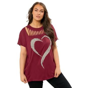 Yours Women's Burgundy Heart‑Slash Top – 22/24