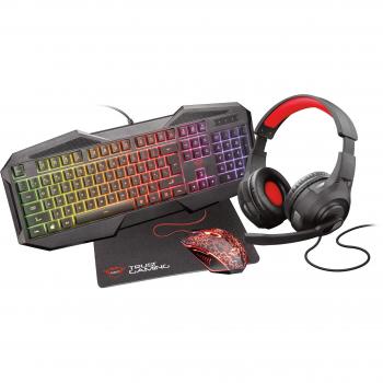 Trust Gaming GXT 1180RW Set Gamer 4-en-1 Clavier Azerty français, Souris, Tapis et Casque avec Micro