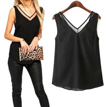 Top Gasa delgada V‑Cuello femenino
