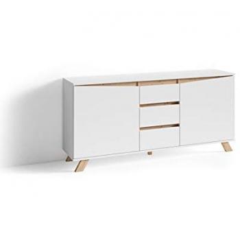 ByLIVING Sideboard VALENTIN, 160 cm breit, matt weiß mit Artisan Eiche-Optik, Scandi-Style, grifflos, 2 Türen und 3 Schubläden