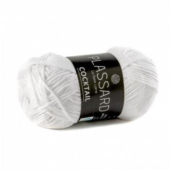 Pelote de tricot Cocktail Blanc Optique 105 m – Plassard, laine & coton polyester, aiguille 4