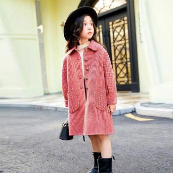 Kids Red Plaid Wool Coat