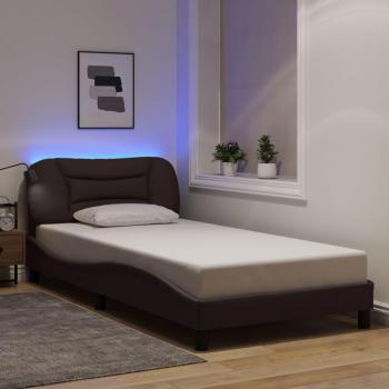 Cadre de lit avec éclairage LED, couleur marron foncé, dimensions 100x200 cm, tissu