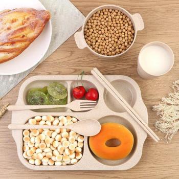 Juego de platos y utensilios de paja de trigo, 6 piezas para estudiantes
