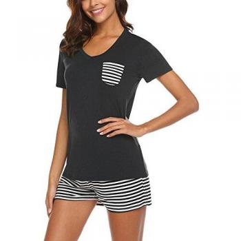 Pigiama Due Pezzi Estivo Donna Nero Cenere XL