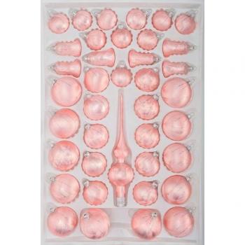 Glasballen Weihnachtsbaum Set 39 Stück – Ice Rosa Silber Regen – Handarbeit