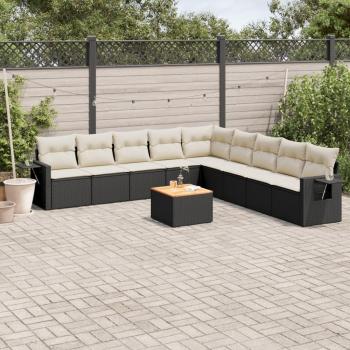 Set de Sofás de Jardín 10 PCs con Almohadas Polyrattan Negro