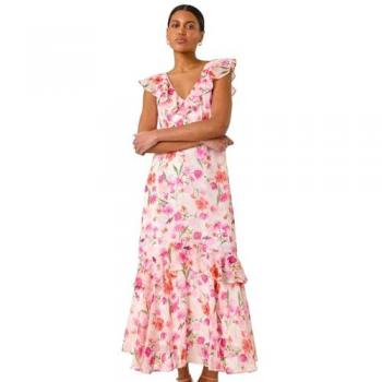 Robe Chiffon Midi Blanche à Motifs Floraux