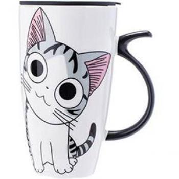 Cute Cat Porcelain Mug with Lid