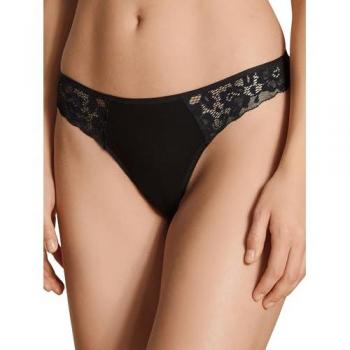 Calida Damen Spitzenstring Natural Comfort Schwarz XS Baumwolle