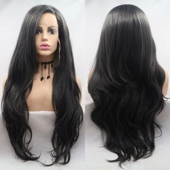 Peluca Bombshell Negra con Malla Frontal y Sin Pegamento
