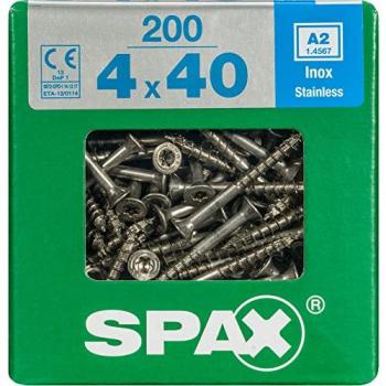 Spax Vis inox 4×40 mm, 200 pièces, tête fraisée, filetage partiel, T-STAR + T20