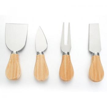 Kit de cuchillos y espátula de queso con mango de roble en acero inoxidable