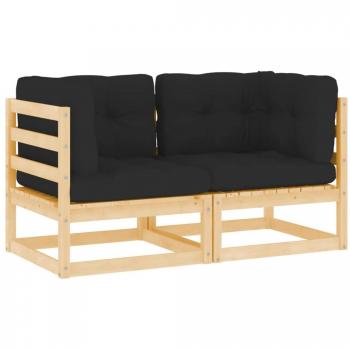 Canapés d'angle de jardin 2pcs avec coussins en pin massif