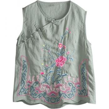 Tang Suit Sleeveless Linen Shirt