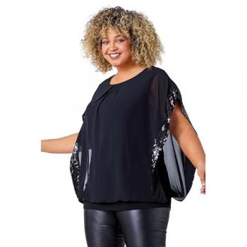 Black Roman Curve Sequin Tunic